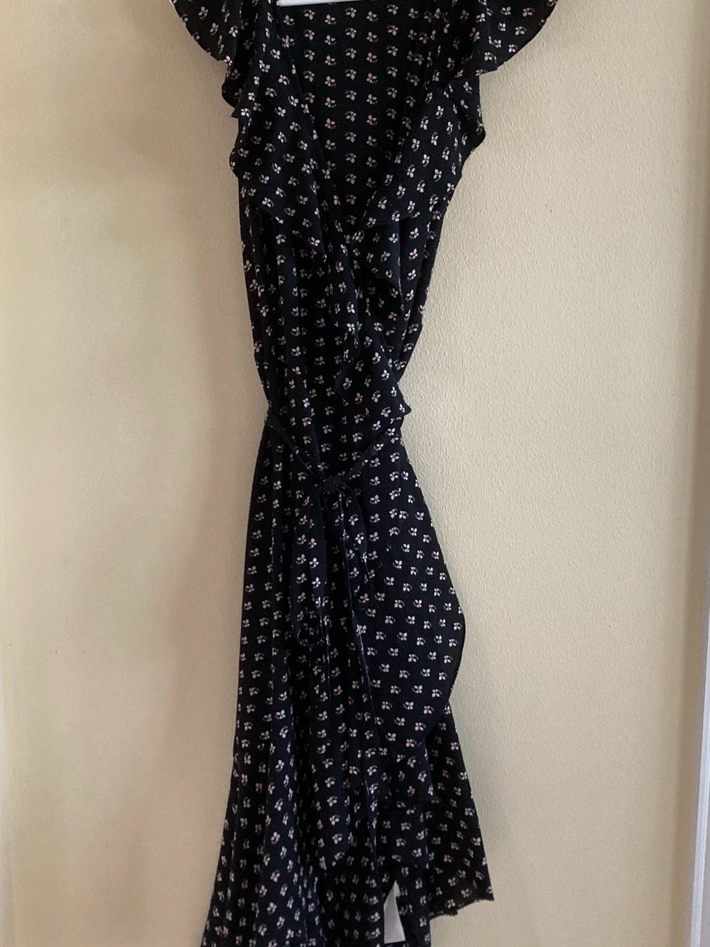 Max Studio Black Maxi Wrap Dress with Small White Floral Print